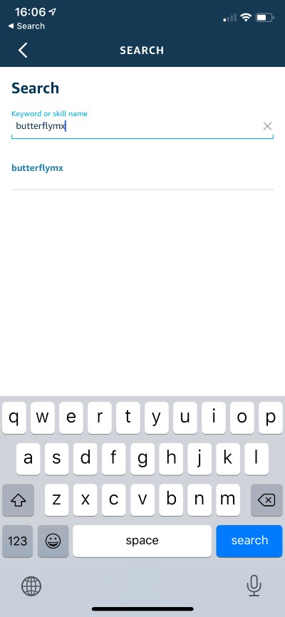 Search for ButterflyMX to connect Alexa