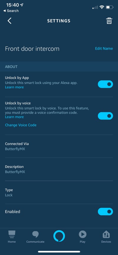 Connect Alexa settings screen