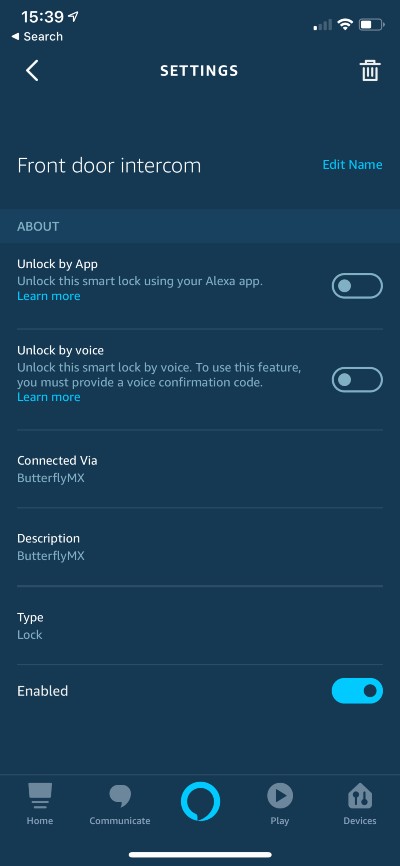 Enable unlock by app and unlock by voice to connect Alexa