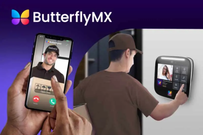 courier uses the ButterflyMX package delivery system to get into a package room