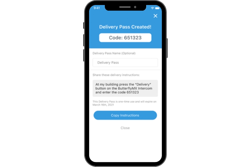 Create a delivery pass with ButterflyMX