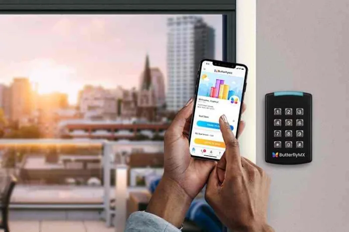 Apartment access control with keypad.