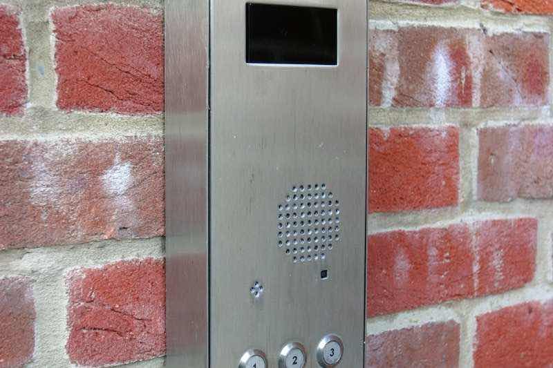 Door phone system installed next to a building entrance