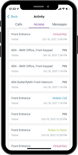 View Butterflymx visitor and delivery history