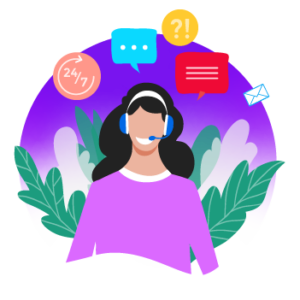 Colorful illustration of customer service representative.