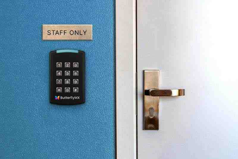 Keypad door entry system securing staff room.