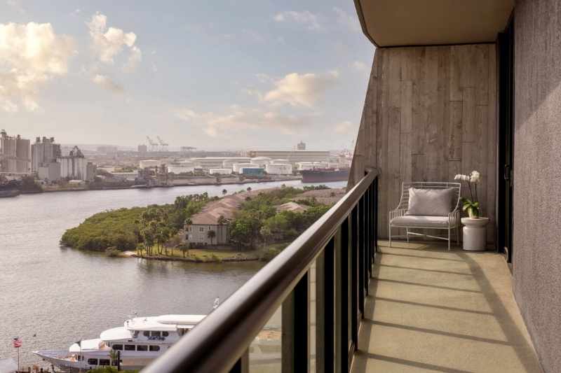 Waterfront balcony views from Heron Water Street Apartments.