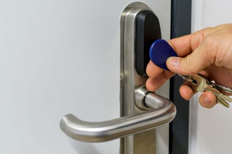 using a fob to unlock a commercial door lock