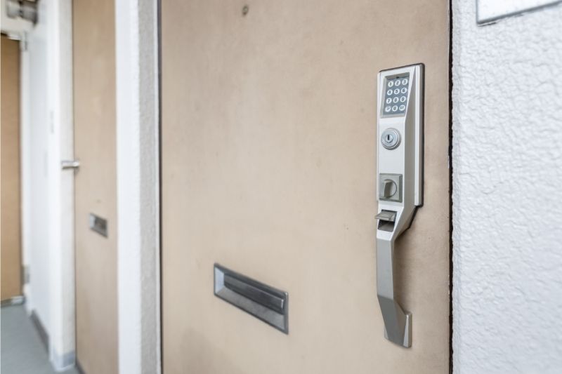 Commercial keypad door locks on inidividual doors in a building
