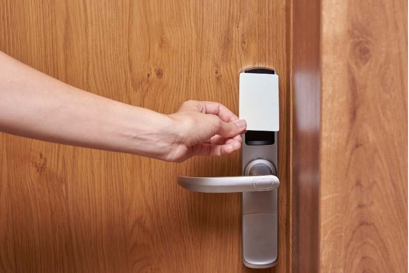 unlocking a commercial key card door lock 