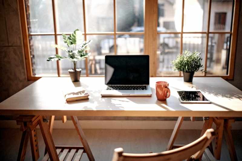 Home office in an apartment with work-from-home amenities.