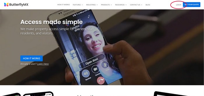 Click 'login' at the top of the ButterflyMX website