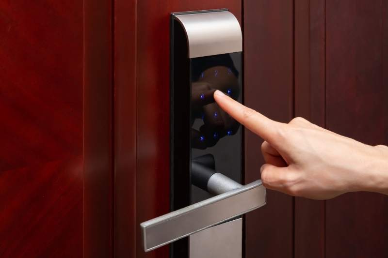 entering a passcode on an office smart lock