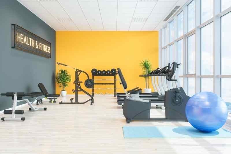 brightly colored apartment gym 