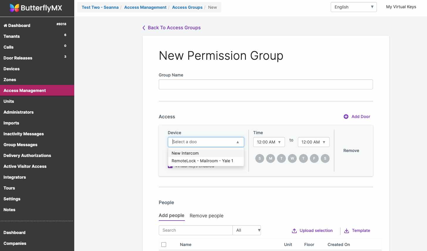 Create a new permission group in the ButterflyMX OS