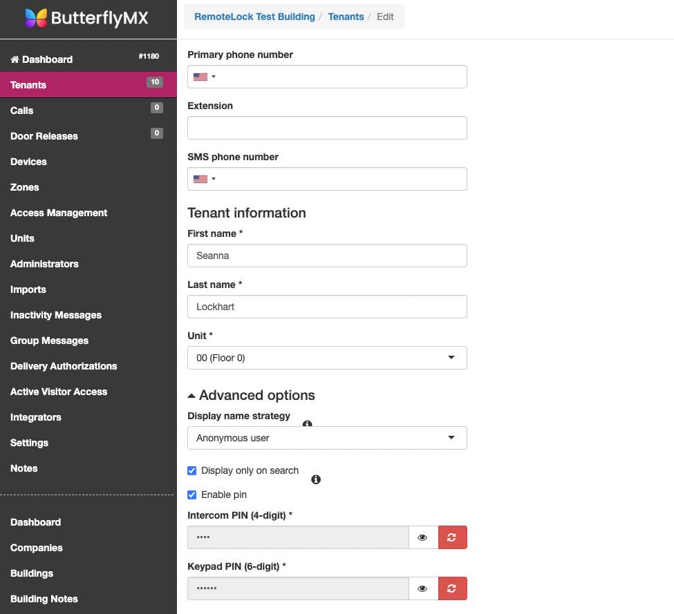 Review tenant information in the ButterflyMX OS