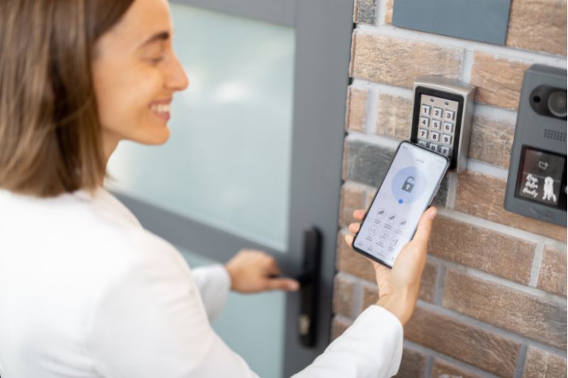 tenant opens their office door using a number lock for doors