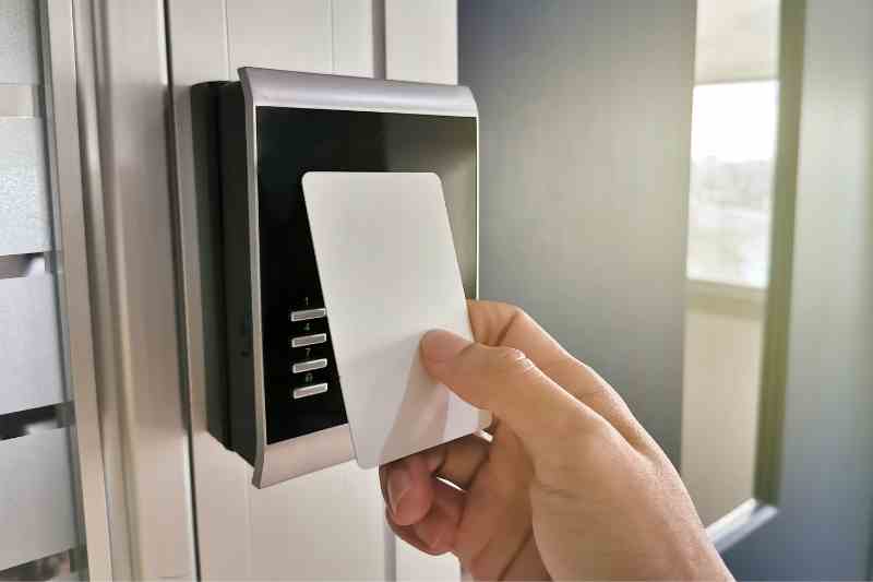 Opening a door with a keycard.