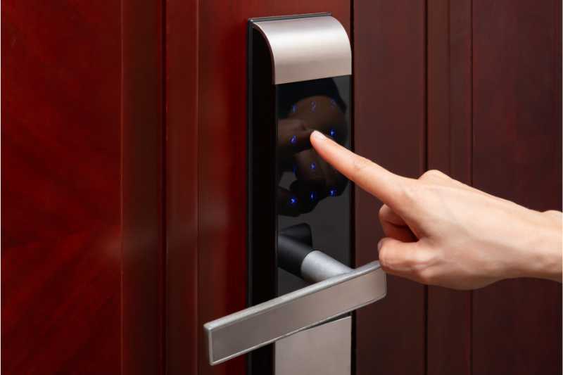 A user accesses a digital keypad door lock