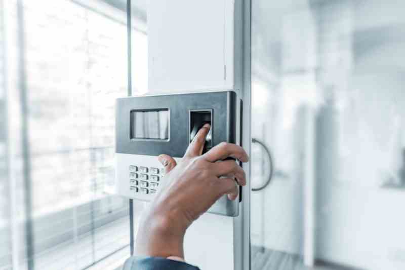 Biometric lock for commercial door.