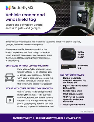butterflymx vehicle reader windshield tags fact sheet