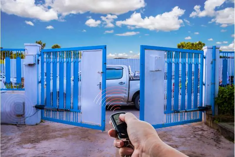 An example of a swing gate that can be paired with self-storage gate access control. 