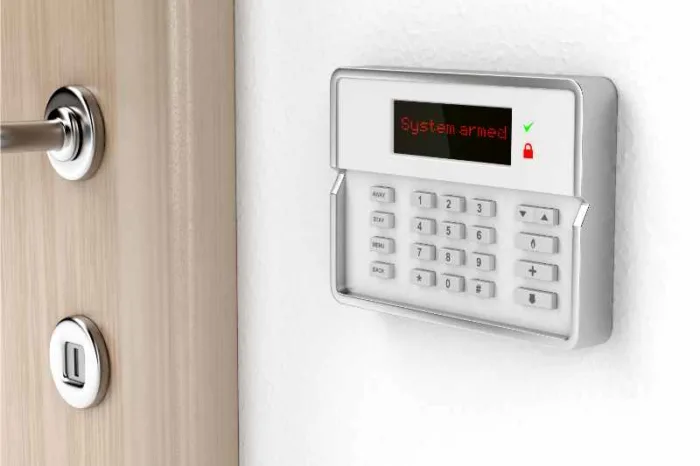 A control panel for a door-opening alarm system.
