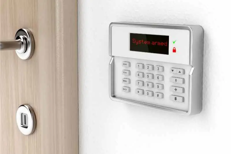A control panel for a door-opening alarm system. 