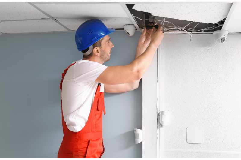 A camera system installation installer at work.