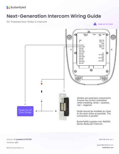 butterflymx video intercom dc door strike wiring guide