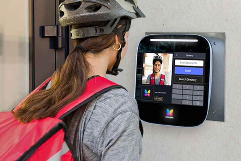 female food delivery courier uses ButterflyMX to deliver food to tenant