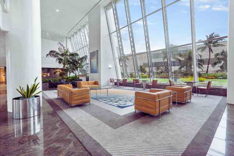 An example of multifamily interior design for a lobby.