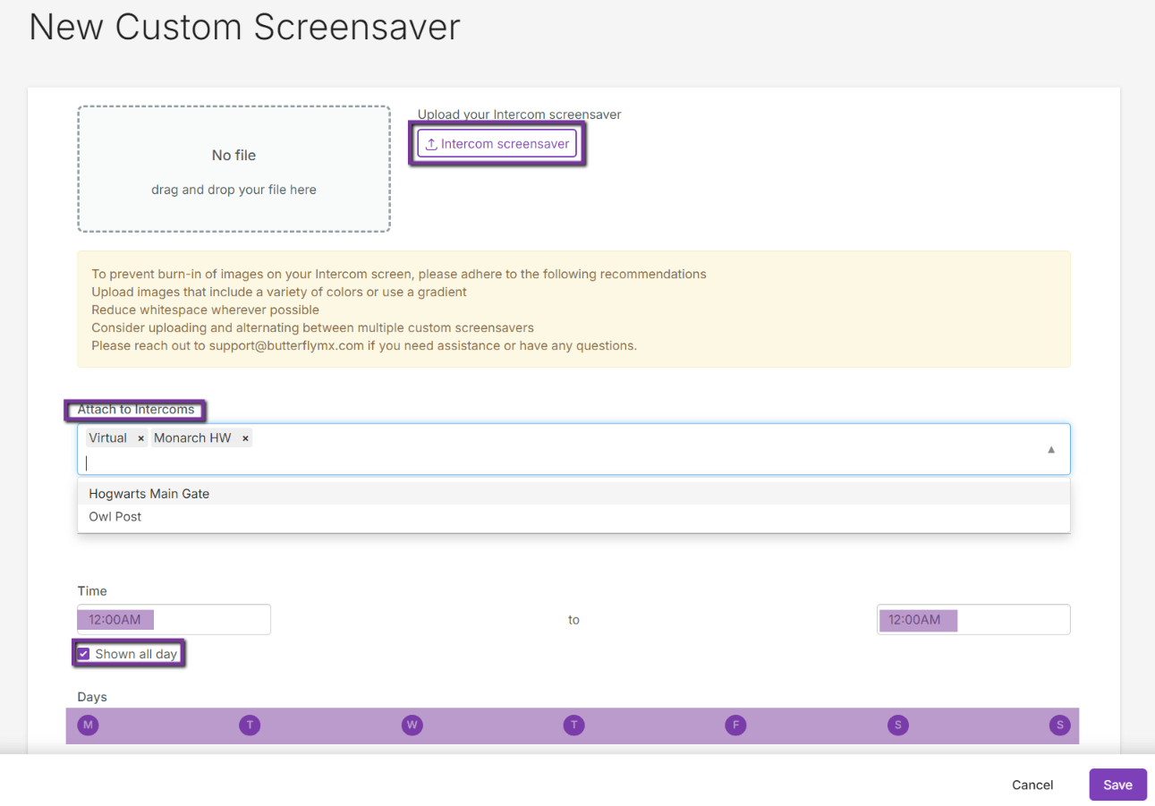 Upload your custom screensaver to the ButterflyMX video intercom