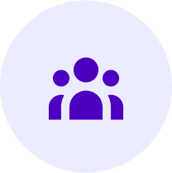 lavender circle with darker purple icon of group of people in center