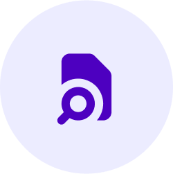 lavender circle with darker purple document and magnifying glass icons in center