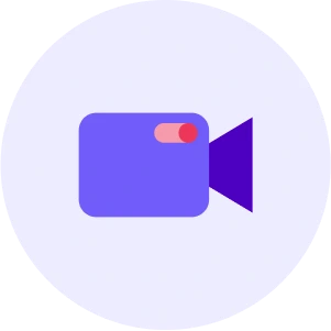 lavender circle with dark purple video camera icon in center