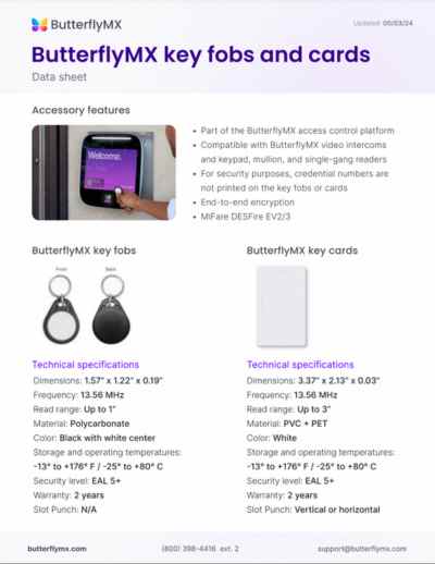 Key fob and key card product data sheet preview