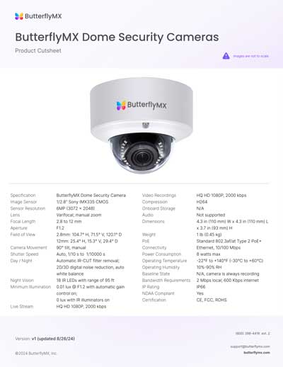 butterflymx security camera cut sheet