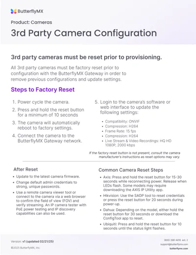 3rd party camera configuration