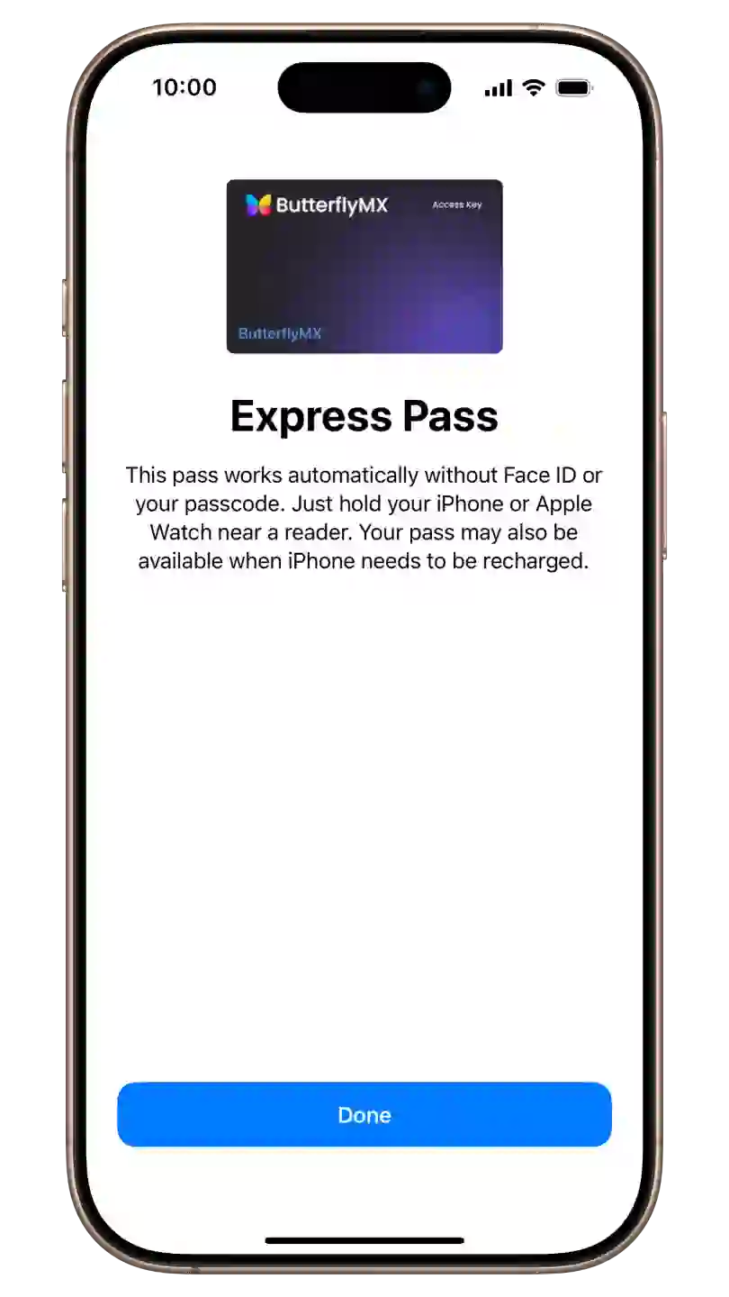 Press 'done' to complete the process of adding your pass to your Apple Wallet