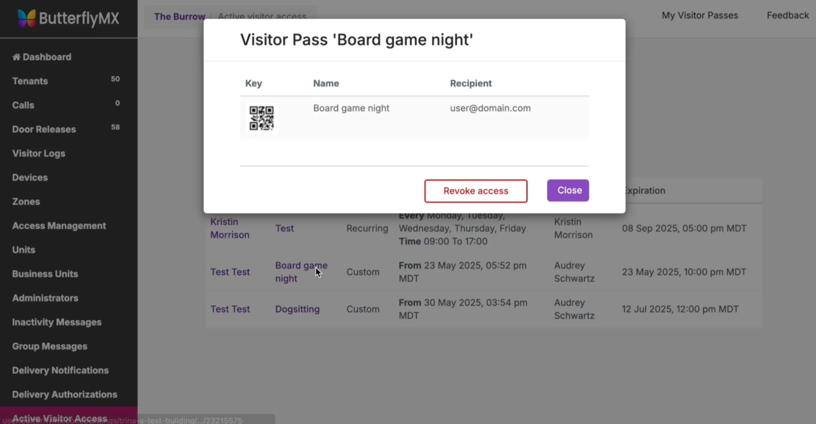 View Visitor Pass details
