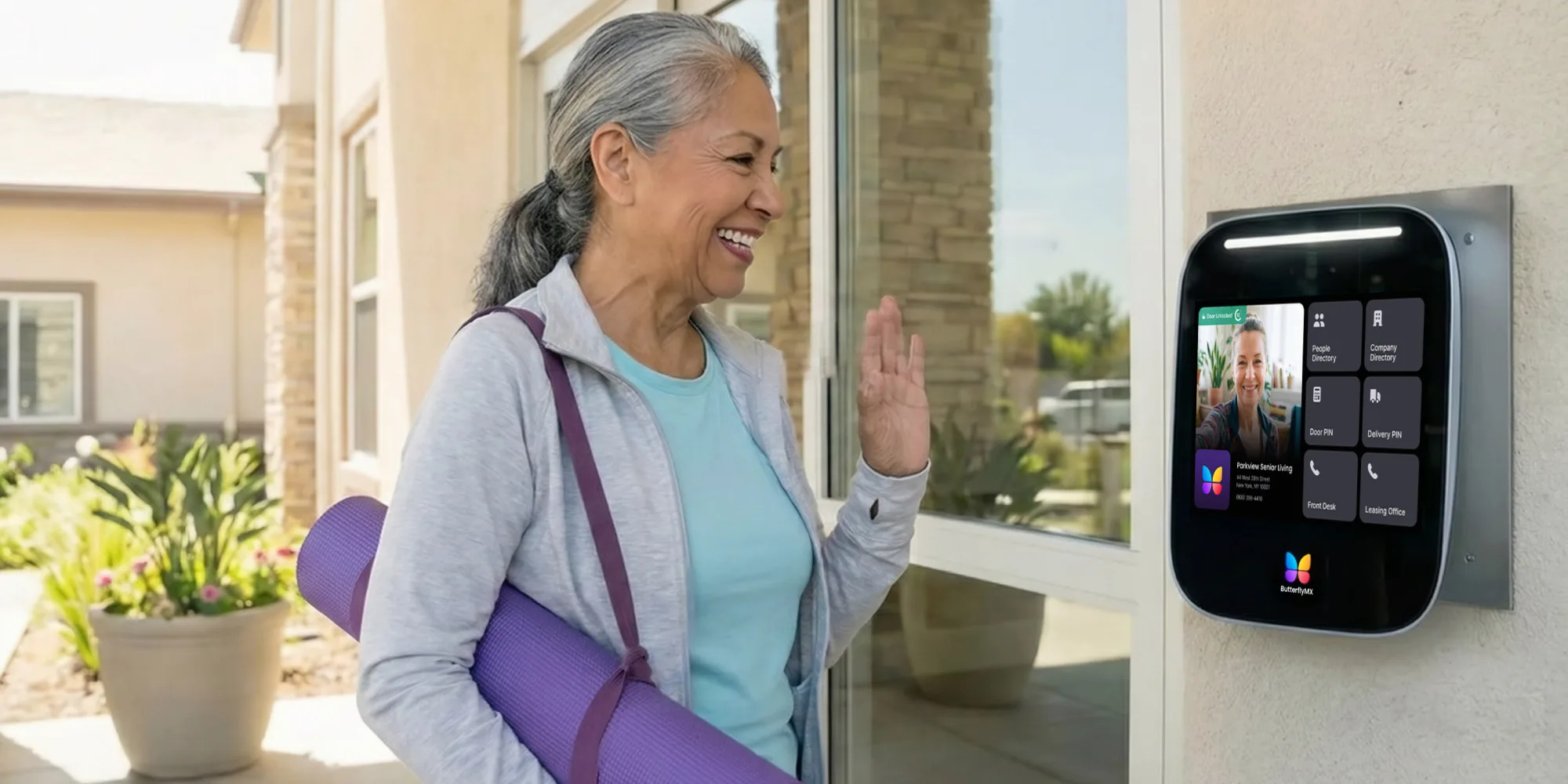 Elderly woman waving