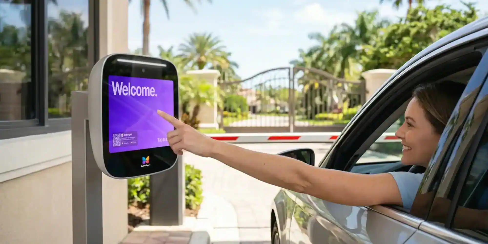 Driver reaching for intercom