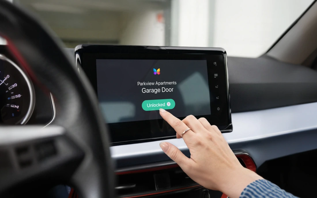CarPlay screen showing the ButterflyMX gate control